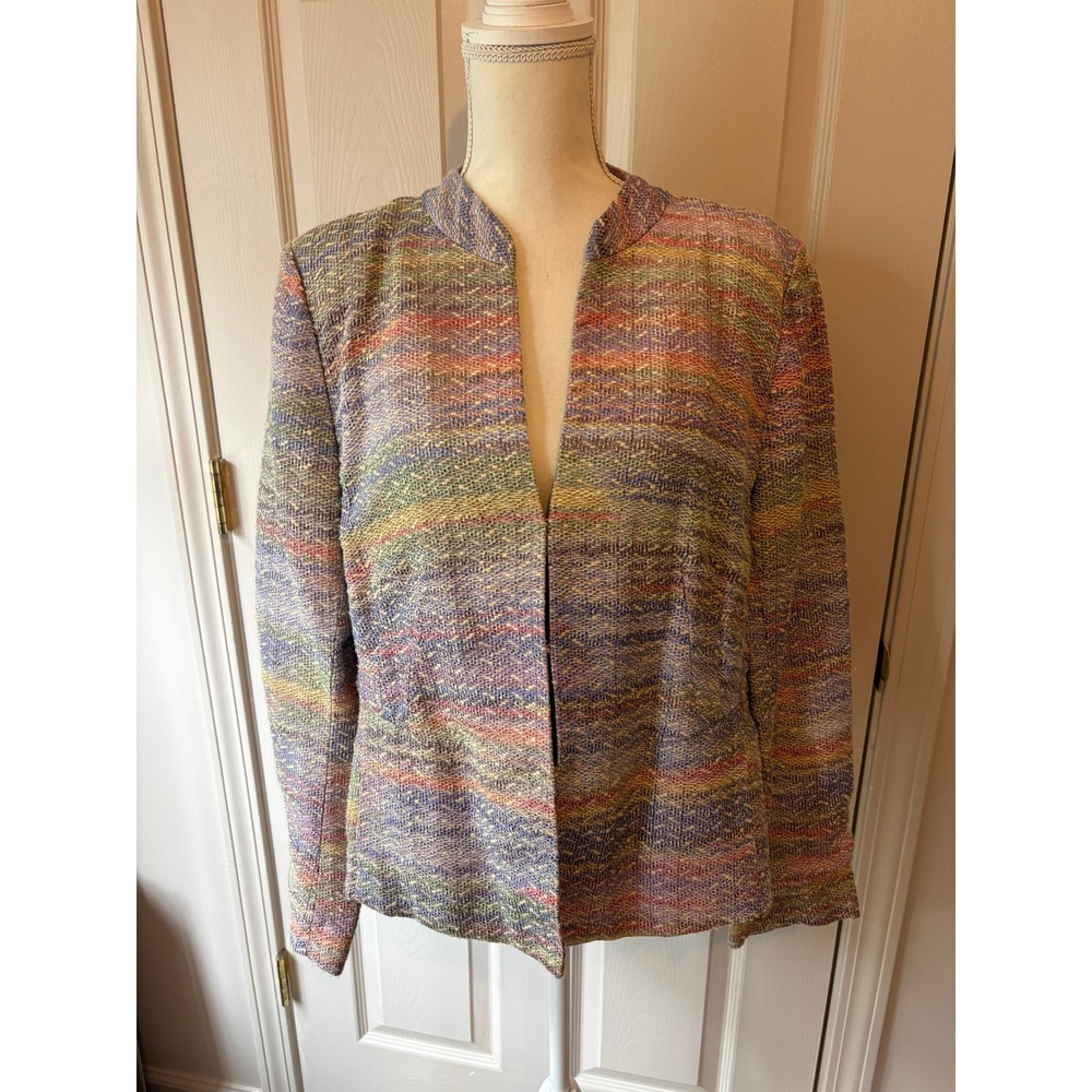 Lafayette 148 Blazer Women 16 Multi Color Tweed Rainbow Professional Jacket